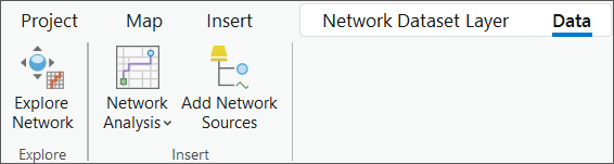 Explore Network and Add Network Sources tools appear on the ribbon when a network dataset is added in the Contents pane. Explore Network and Add Network Sources tools appear on the ribbon when a network dataset is added in the Contents pane.