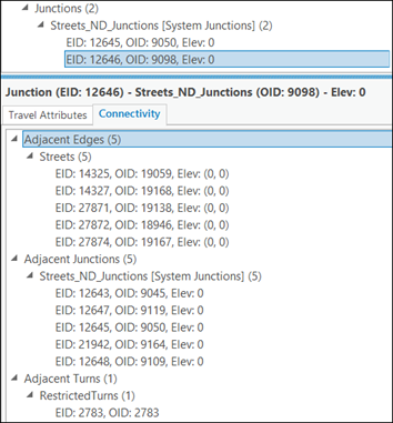 Element ID and Source feature class ID associated with the turn displayed in the Explore Network window Element ID and Source feature class ID associated with the turn displayed in the Explore Network window