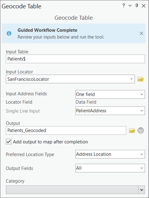 Geocode Table geoprocessing tool with inputs Geocode Table geoprocessing tool with inputs