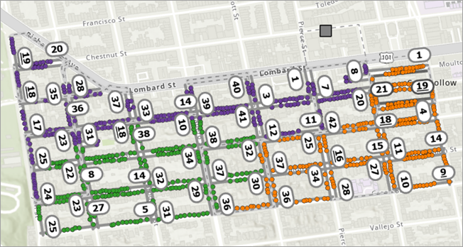Stops are assigned to routes. Stops are assigned to routes.
