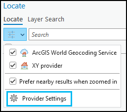 Provider Settings option Provider Settings option