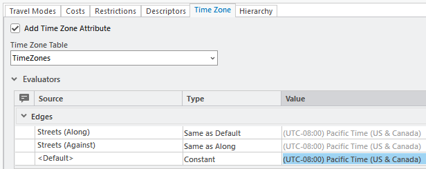 Screenshot of time zone attribute configuration using a constant evaluator Screenshot of time zone attribute configuration using a constant evaluator