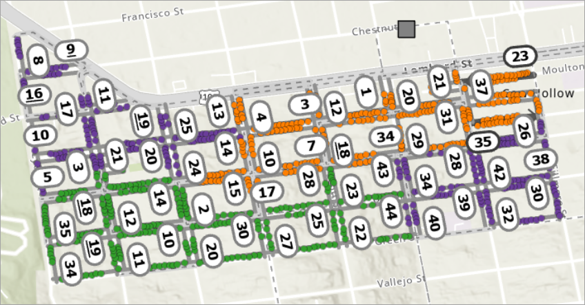 Stops are assigned to routes. Stops are assigned to routes.