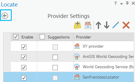 Back to Locate Pane button Back to Locate Pane button
