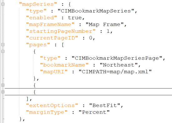 A screenshot of the results of a bookmark map series being inserted into a JSON file A screenshot of the results of a bookmark map series being inserted into a JSON file