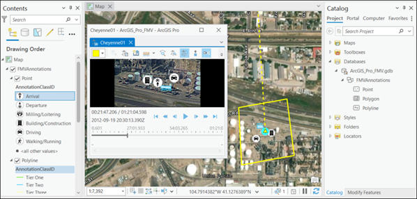 Features listed in the Contents pane and displayed in the video player and map Features listed in the Contents pane and displayed in the video player and map