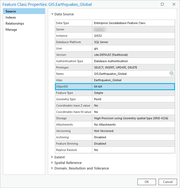 The supported object ID bit level for a feature class is listed in the feature class properties. The supported object ID bit level for a feature class is listed in the feature class properties.