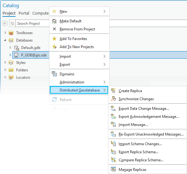 Distributed Geodatabase context menu Distributed Geodatabase context menu