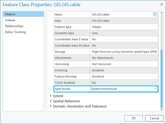 Split Model behavior on the Feature Class Properties dialog box Split Model behavior on the Feature Class Properties dialog box
