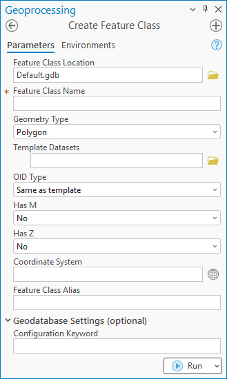 Create Feature Class geoprocessing tool Create Feature Class geoprocessing tool
