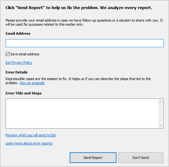 The dialog box that appears when the application stops working The dialog box that appears when the application stops working