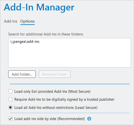 Well-known folder on Options tab of Add-In Manager Well-known folder on Options tab of Add-In Manager