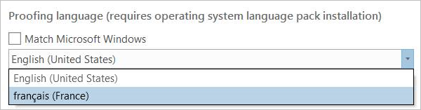 An example of proofing languages showing English and French An example of proofing languages showing English and French