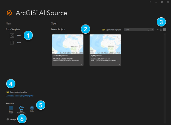 Start page dialog box with two recent projects Start page dialog box with two recent projects
