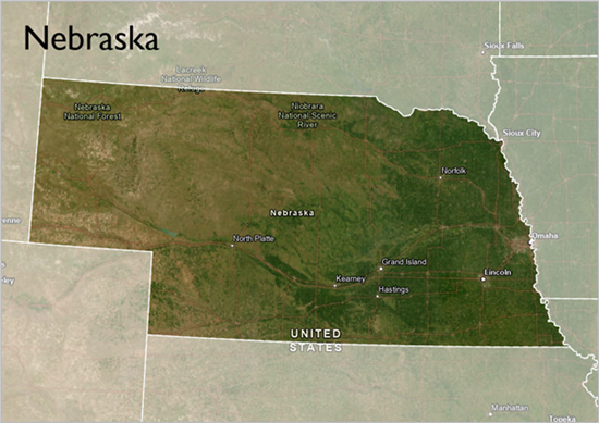 A map series page of Nebraska in which the other states are masked by a transparent layer A map series page of Nebraska in which the other states are masked by a transparent layer