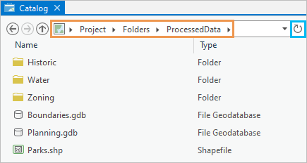 Catalog view with location bar highlighted Catalog view with location bar highlighted