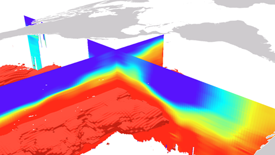 Ecological marine unit voxel layer showing nitrate concentration as an isosurface and a cross section Ecological marine unit voxel layer showing nitrate concentration as an isosurface and a cross section