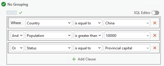 Three clauses in a query, ungrouped Three clauses in a query, ungrouped