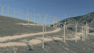 Animated wind turbine symbols in a scene Animated wind turbine symbols in a scene