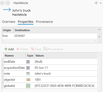 View a relationship's properties in the details panel in the investigation.