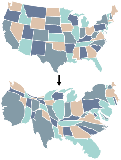 Generate Contiguous Cartogram tool illustration