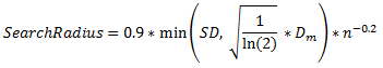 Default search radius for (x,y) equation