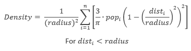 The predicted density at a new x,y location equation