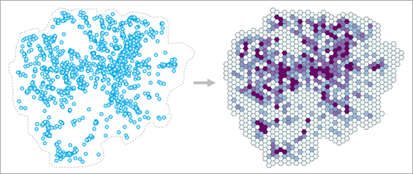Aggregate point counts into hexagon bins