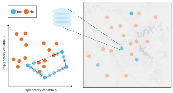 A chart and map demonstrating SMOTE oversampling