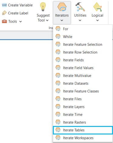 Adding the Iterate Tables tool Adding the Iterate Tables tool
