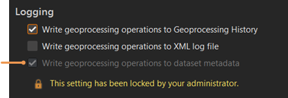 Logging section of the Options dialog box for geoprocessing.