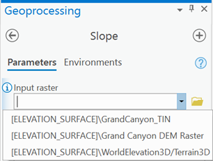 Select an elevation surface from the drop-down list of layers for the input parameter. Select an elevation surface from the drop-down list of layers for the input parameter.