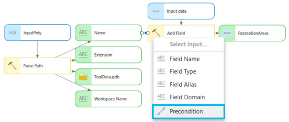 Setting the Precondition parameter for the Add Field tool Setting the Precondition parameter for the Add Field tool