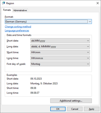 German (Germany) user locale