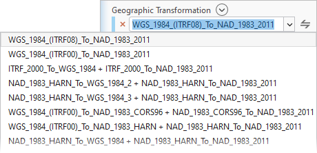 The Geographic Transformation parameter on the Project tool The Geographic Transformation parameter on the Project tool
