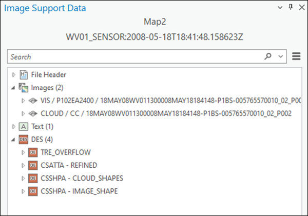 Multisegment NITF data in the Image Support Data pane