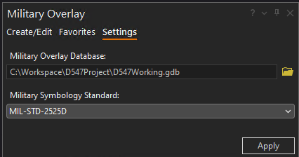 Military Overlay Settings tab with default