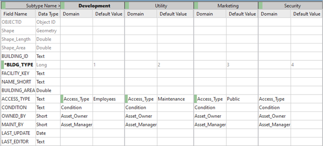 Applying the Access Type domain and default values to the newly created subtypes