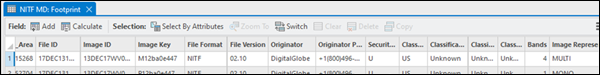 NITF ISD stored in the footprint attribute table of the mosaic dataset.