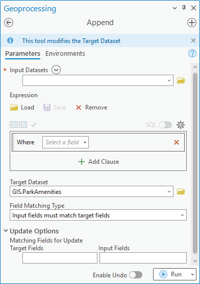 Append geoprocessing tool