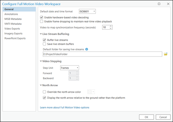 Configure Full Motion Video Workspace dialog box