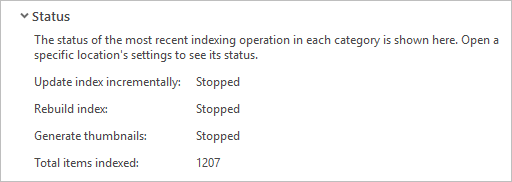 Status section of the Options dialog box