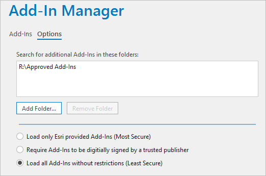 Well-known folder on Options tab of Add-In Manager