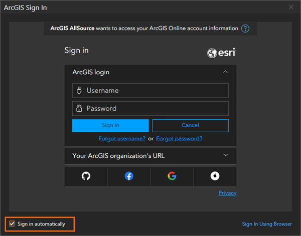 Portal Sign-in dialog box highlighting Sign in automatically