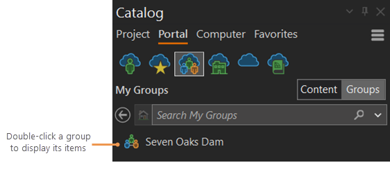 List of groups in My Groups in the Catalog pane