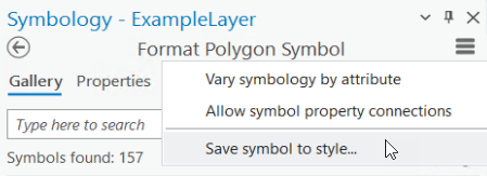 View of Save Symbol To Style option in the Format Symbol mode of the Symbology pane