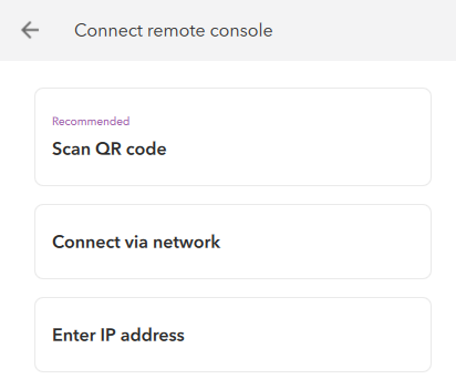 Connect remote console page with connection options