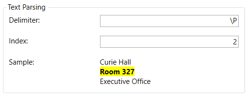Text Parsing section, with Delimiter and Index parameters configured for multiline text
