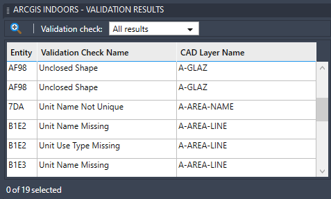 Validation results pane