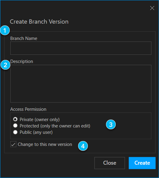 Create Branch Version dialog box